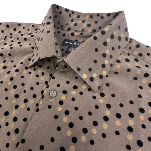 JHANE BARNES Silk Blend Shirt Men XL Brown Polka Dot Felt Soft Artistic Designer - Picture 1 of 12